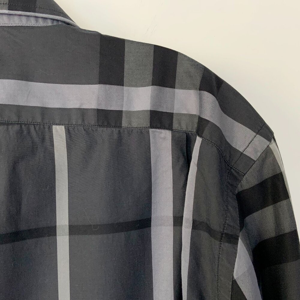Burberry London Charcoal Gray Check Cotton Button Down Shirt Sz 16/34-35 - Picture 8 of 16